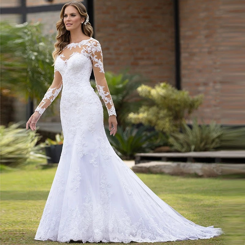 Dress European Fishtail Long Sleeve Exposed Wedding Dresses