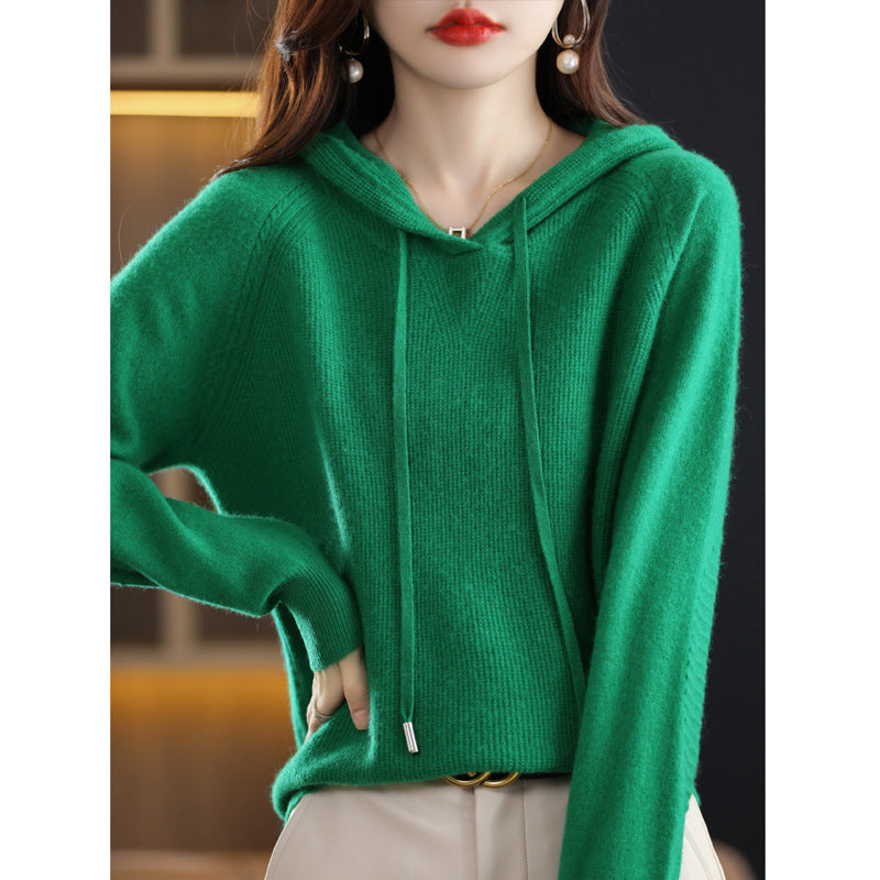 Women's Korean Style Solid Color Knitted Hoodie Sweaters