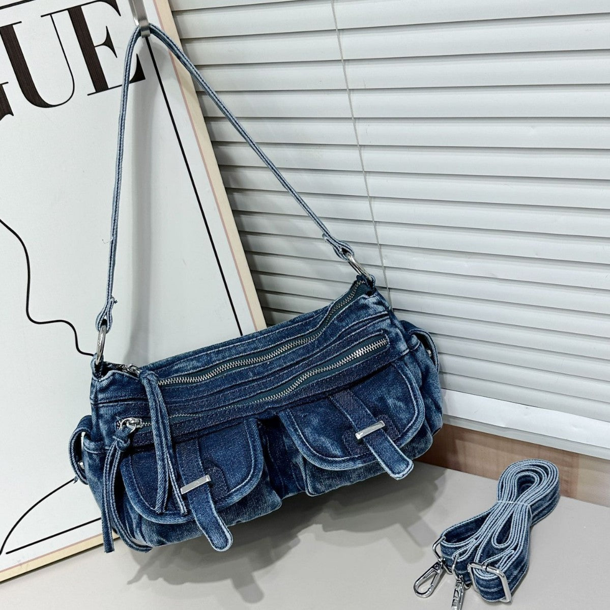 Women's Retro Fashion Underarm Trend Denim Armpit Bags