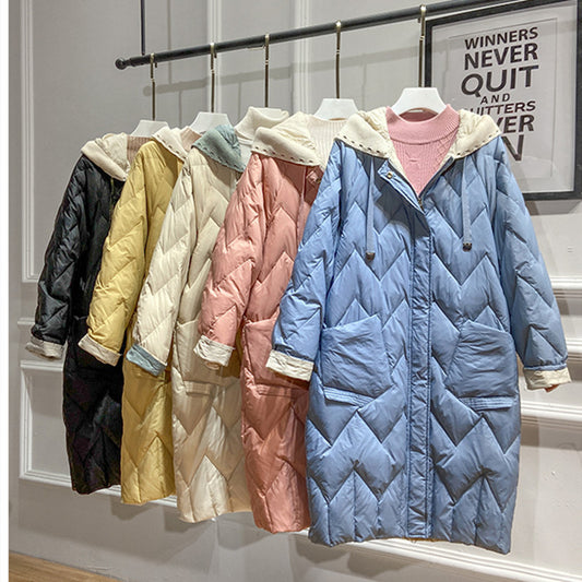 Women's Mid-length Lightweight Down Fashionable Knitted Hooded Korean Jackets