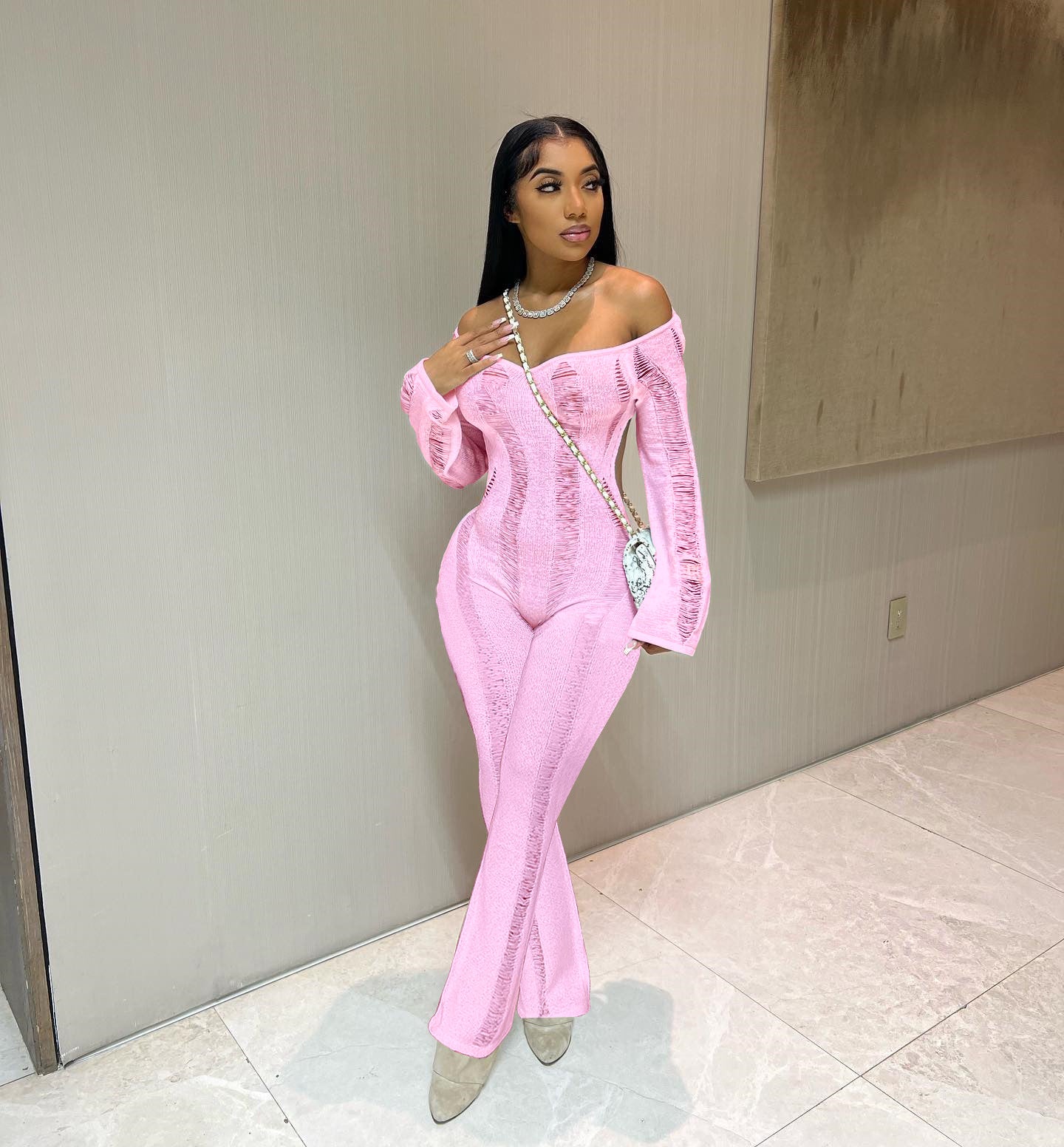 Women's Sexy Cutout Thin Long-sleeved Trousers Back Jumpsuits