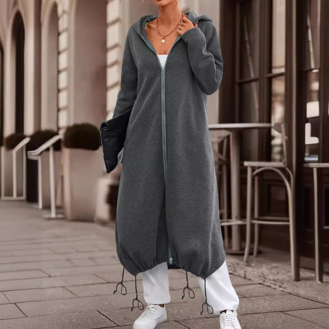 Women's Casual Solid Color Long Hooded With Jackets