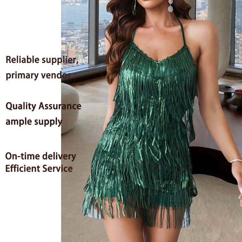 Women's Summer Strap Dress Fashion Hot Backless Tassel Skirts