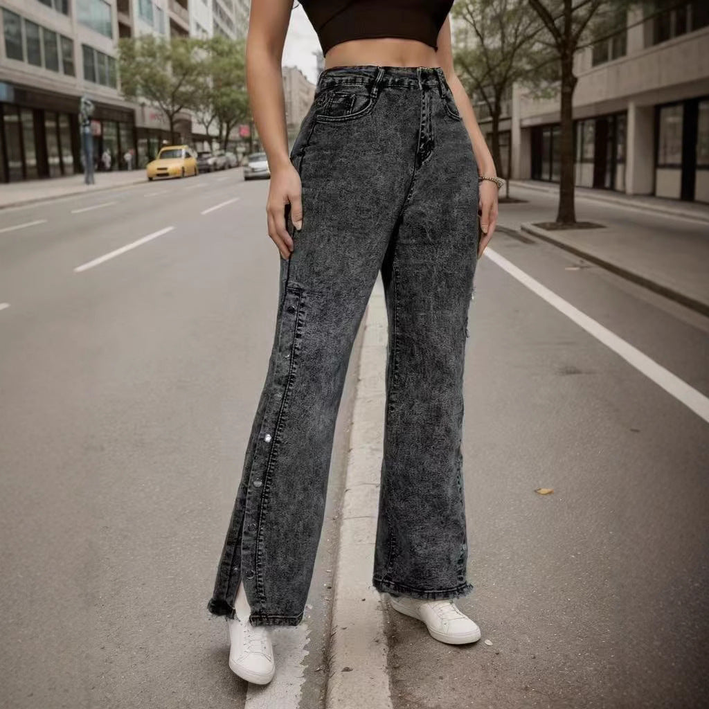 Women's Classic Retro Elastic Slit Flared Jeans