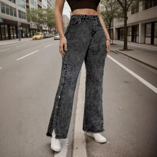 Women's Classic Retro Elastic Slit Flared Jeans