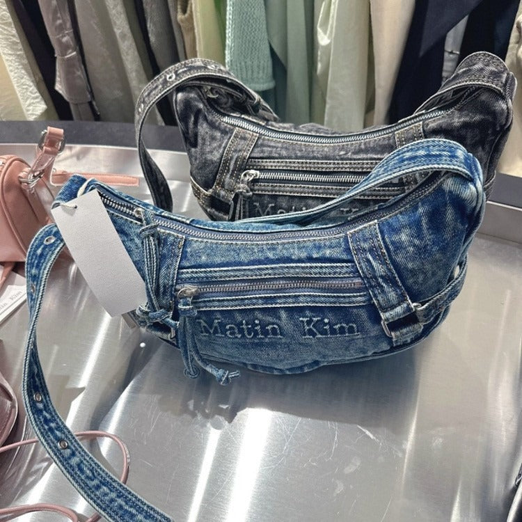 Women's Washed Denim Underarm Leisure Commute Shoulder Bags