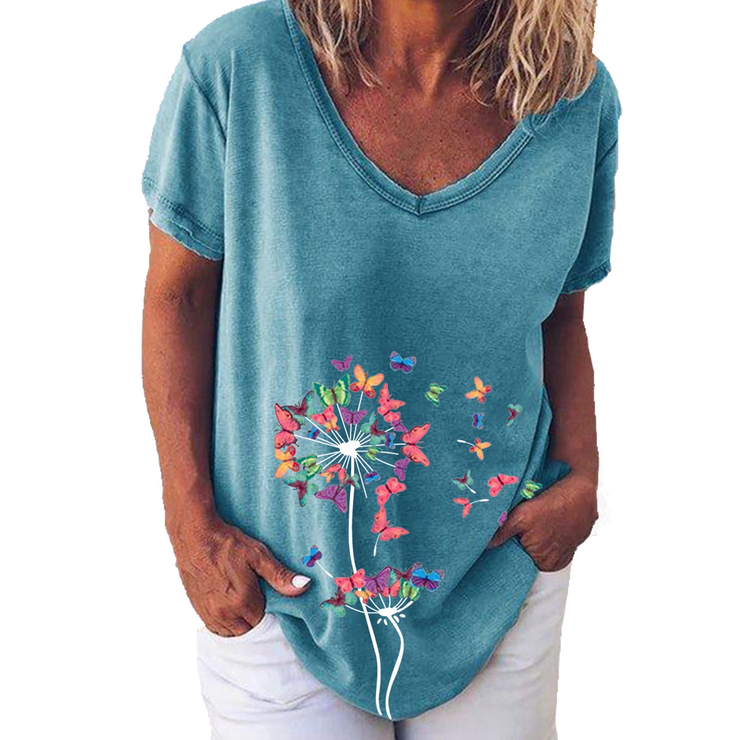 Women's Summer Creative Printing Collar Elegant Sleeve Women's T-shirt
