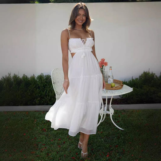 Women's Summer Temperament Camisole Sexy Cutout Long Dress Backless Dresses