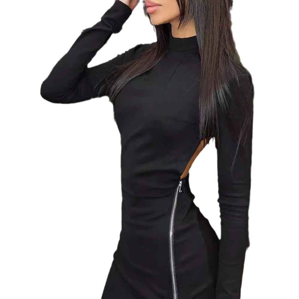 Fashion Slim Fit Waist Side Package Hip With Zipper Sexy Dress