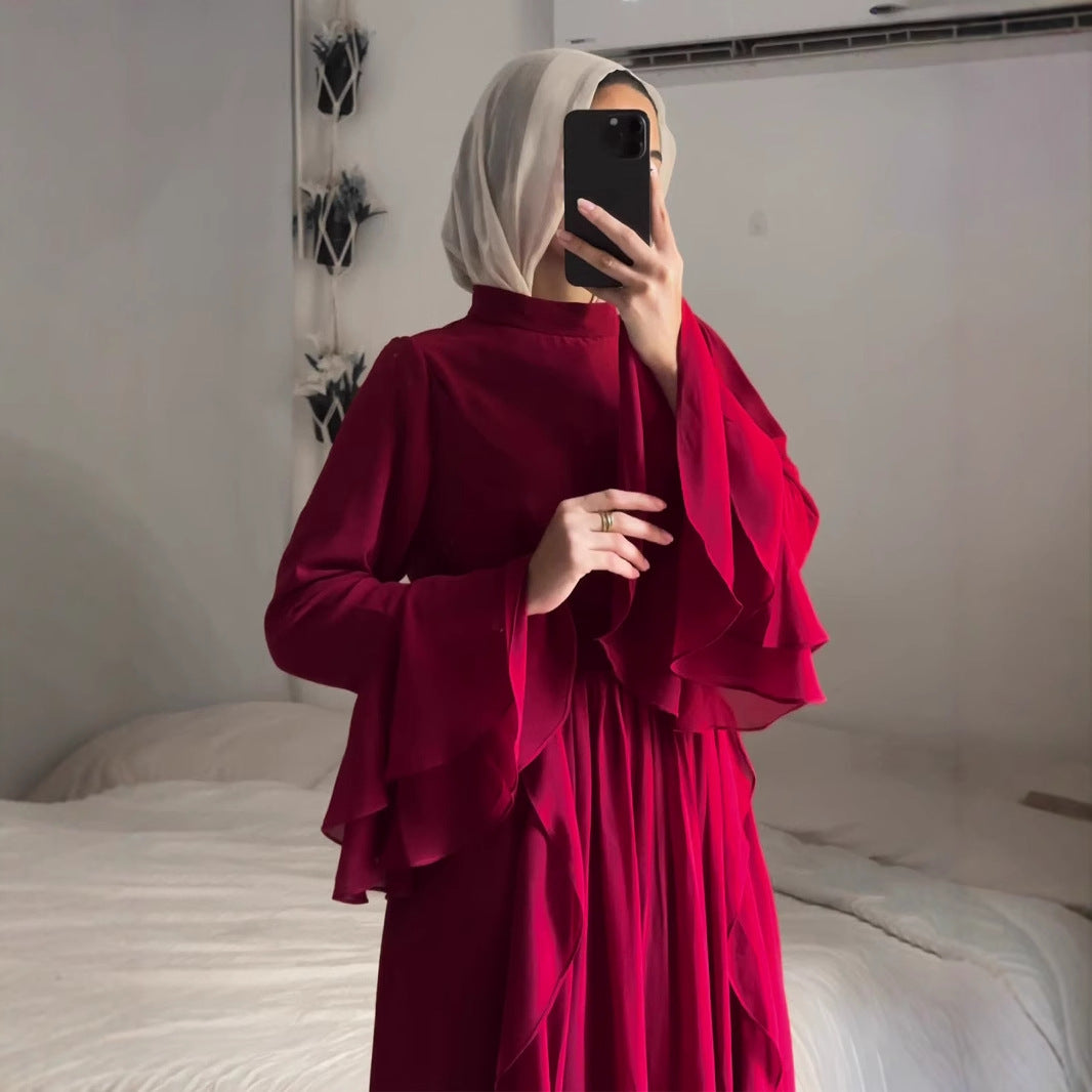 Autumn Chiffon Agaric Shape Patchwork Elegant Half Dresses