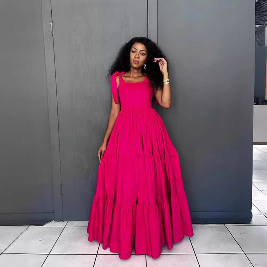 Women's Fashion Sweet Bow Tie Long Waist Dresses