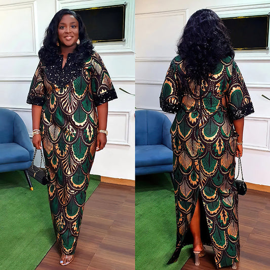 Women's African Satin Sequin Long Gown Dress Dresses