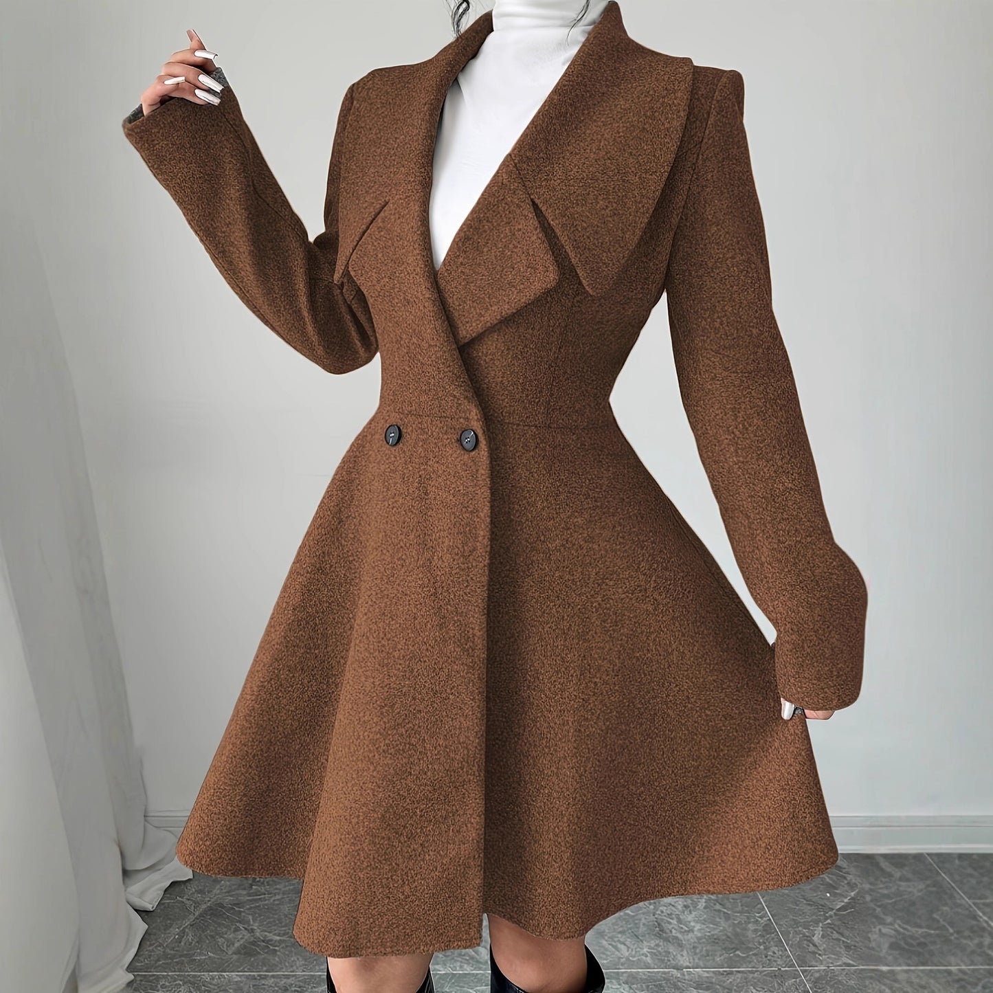 Women's Woolen Overcoat Fashion Polo Collar Texture Coats
