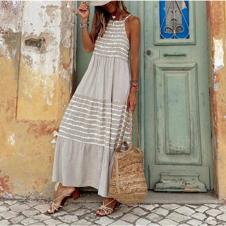 Women's Fashionable Elegant Strap Type Round Neck Large Swing Dress