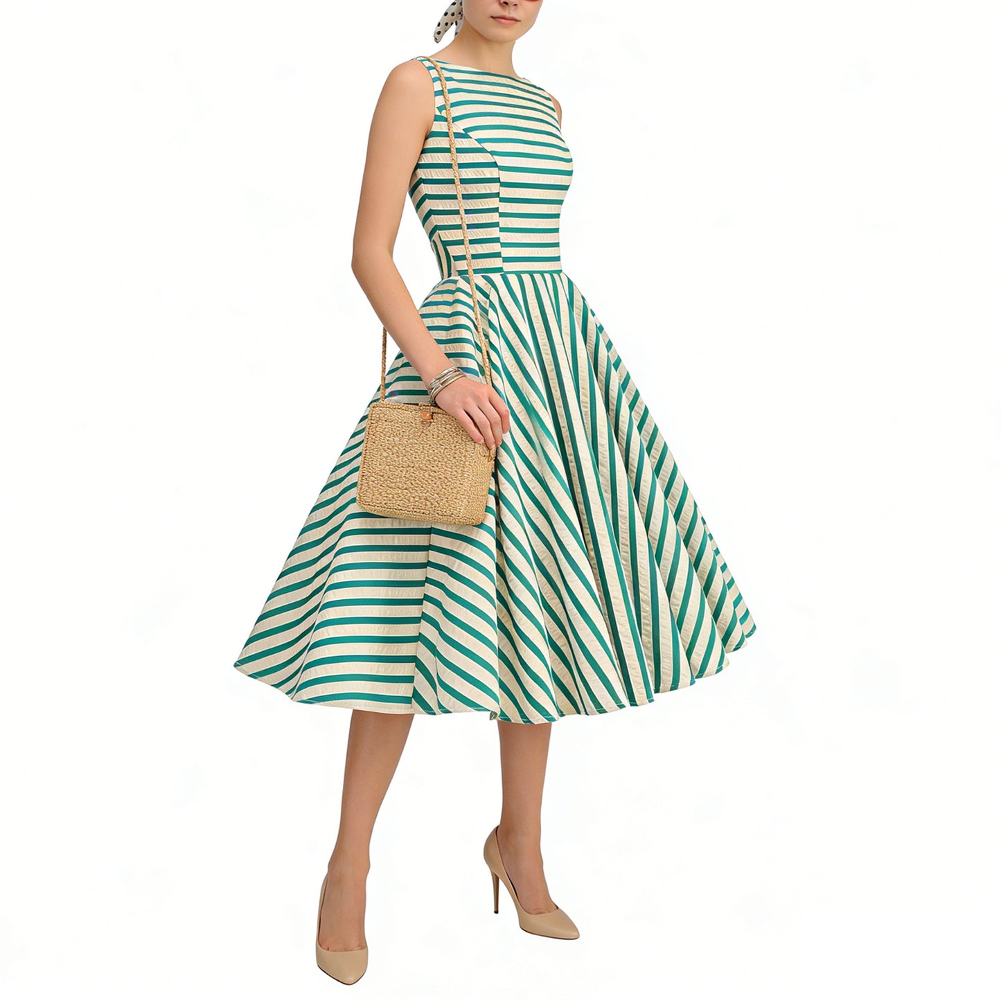Sleeve Tropical Style Holiday Cute Irregular Stripes Stitching Dynamic Hepburn Dress