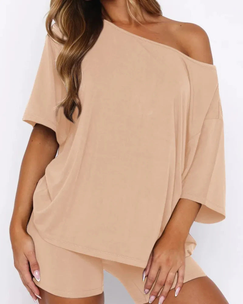 Summer Loose Solid Color Short-sleeved Two-piece Fashion Casual Suit