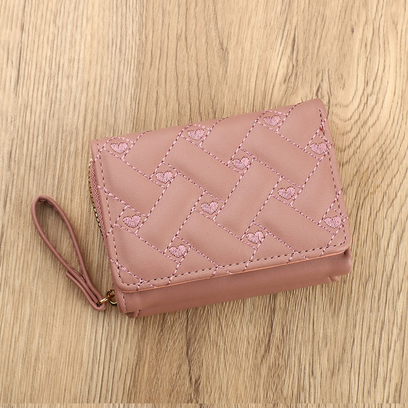 Women's Short Simple Embroidered Love Multiple Slots Ladies Wallets