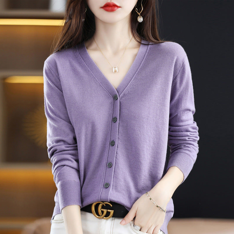 Women's Knitted Korean Style Button Solid Color Knitwear