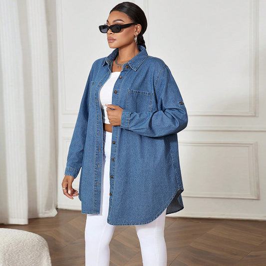 Women's Loose Stylish Long Sleeves Denim Shirt Jackets