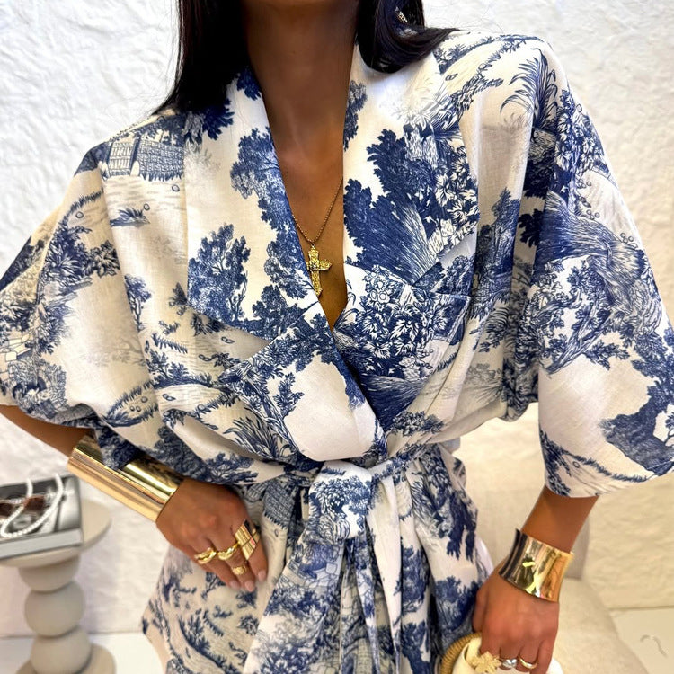 Women's Fashion Wear National Style Printing Half Sleeve Polo Suits