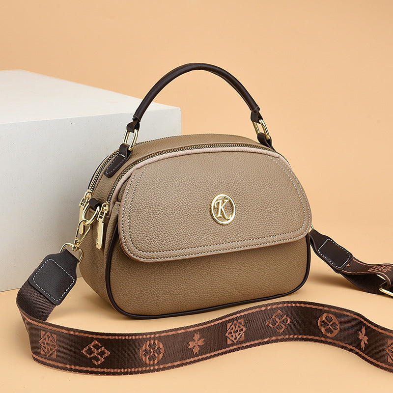 Women's Mother's Soft Leather Korean Fashion Round Handbags