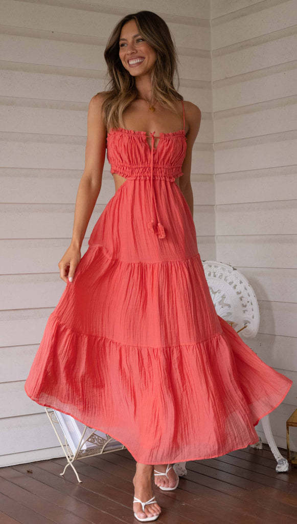 Women's Summer Temperament Camisole Sexy Cutout Long Dress Backless Dresses