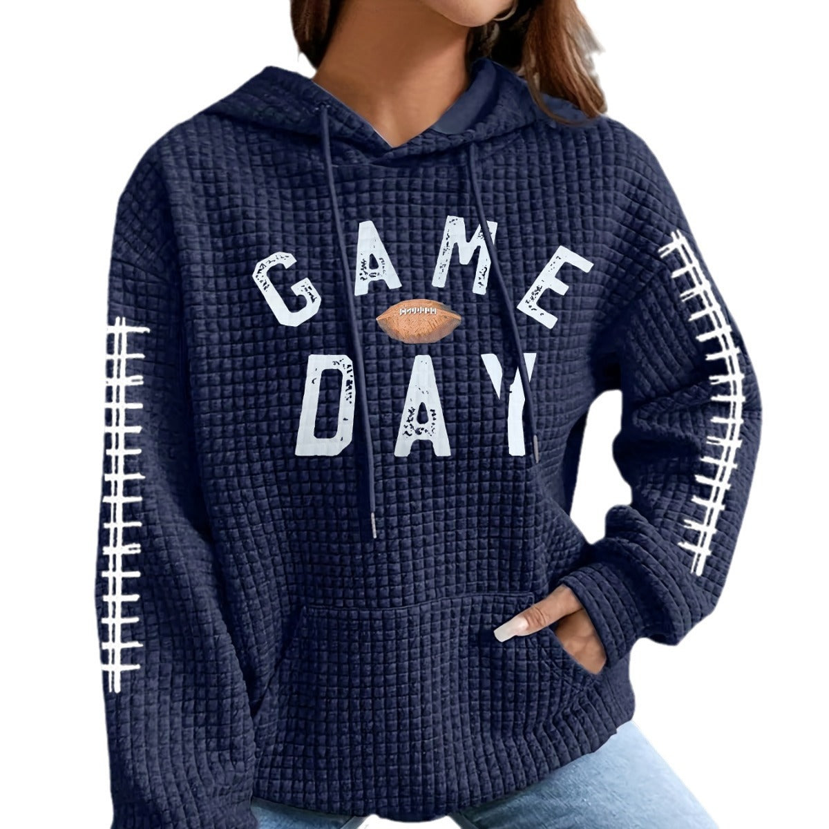 Women's Waffle Match Day Letter Print Round Women's Sweater, Sweater