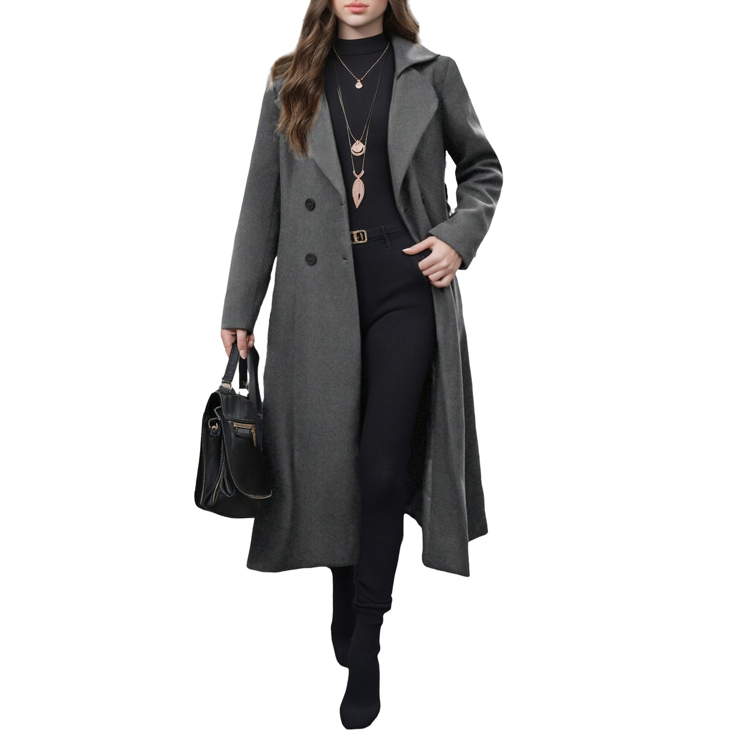 Women's Woolen Lace Up Double Breasted Extended Coats