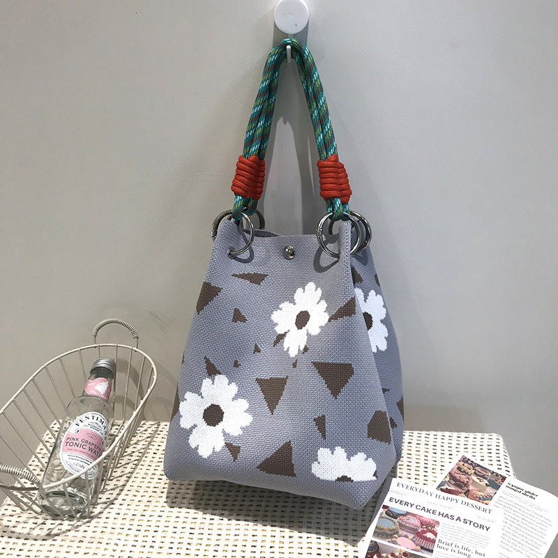 Black White Rhombus Knitted Versatile Large Handbags