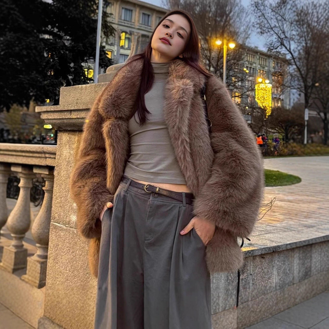 Women's Fur Warm Collar Imitation Overcoat Mid-length Coats