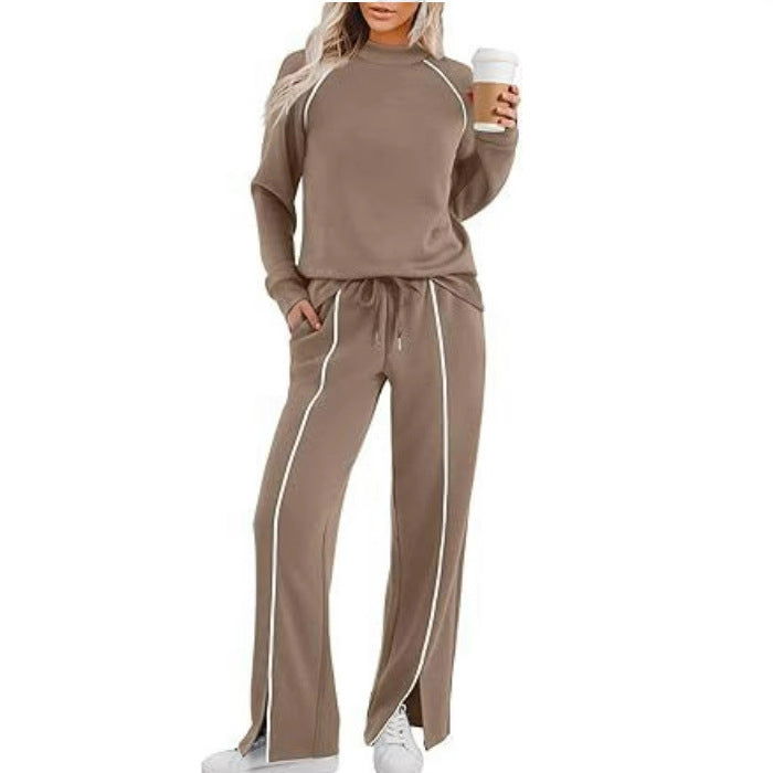 Women's Long Sleeve Stretch Leg Slit Casual Pants