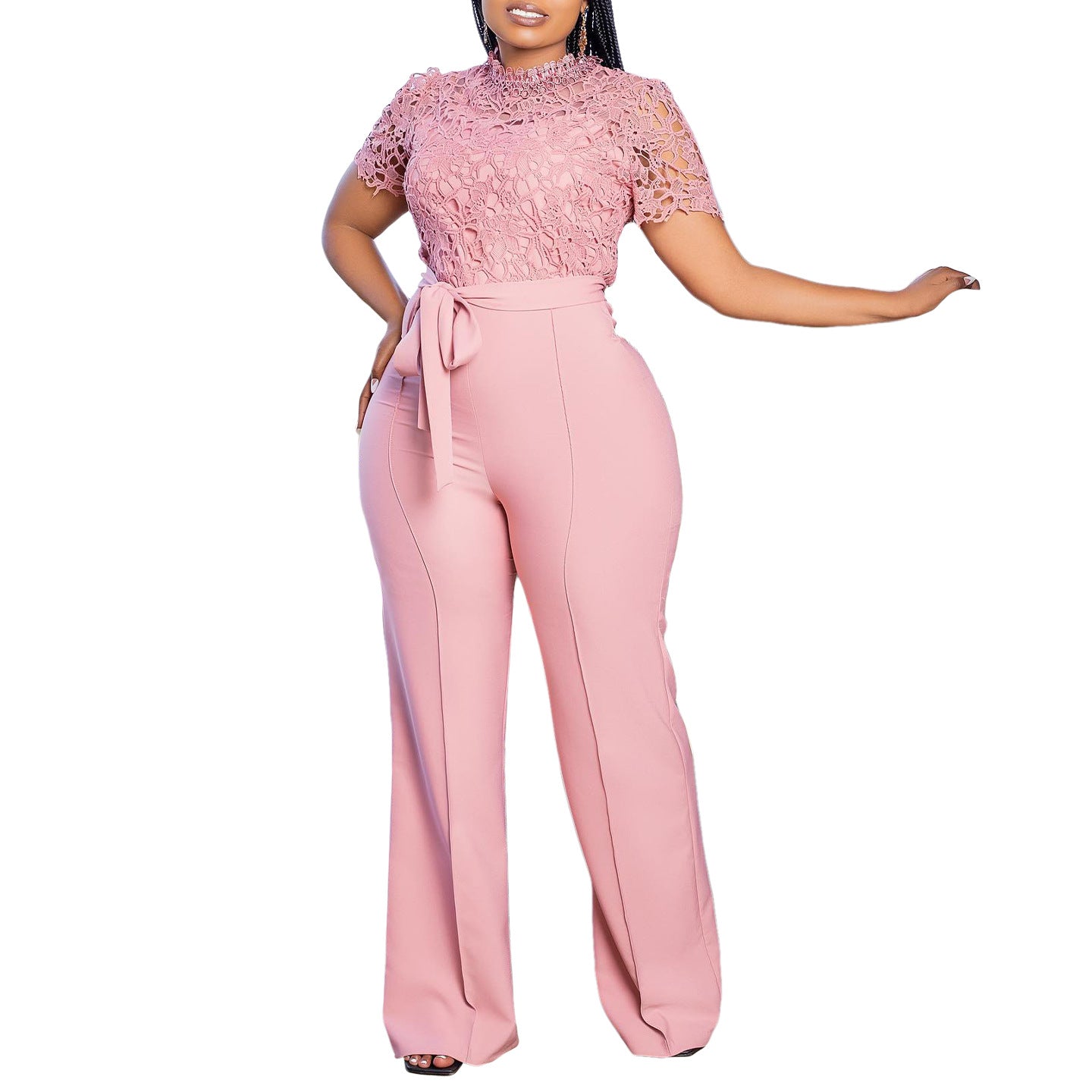 Women's Lace Cutout Sleeve High Waist With Pants