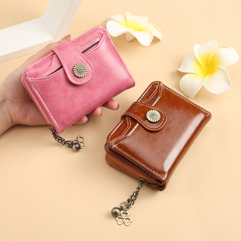 Women's Oil Wax Leather Fashion Hasp Zipper Ladies Wallets