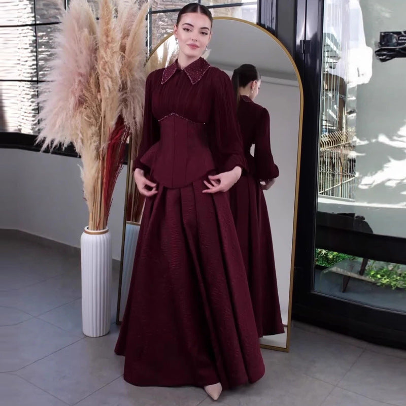 Women's Elegant Soft Temperament Lapel Long Sleeve Dresses