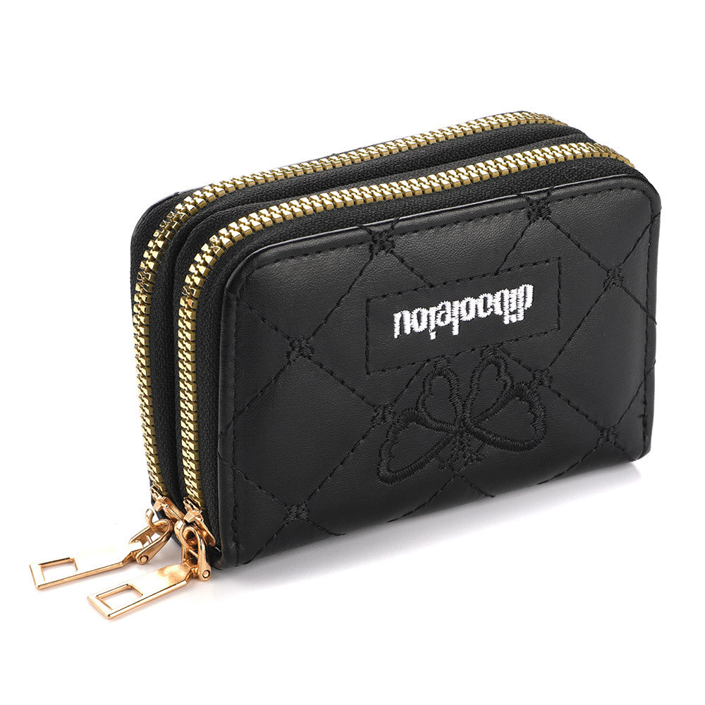 Women's Rhombus Double Zipper Expanding Protective Sleeve For Card Holder
