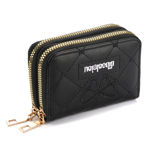 Women's Rhombus Double Zipper Expanding Protective Sleeve For Card Holder
