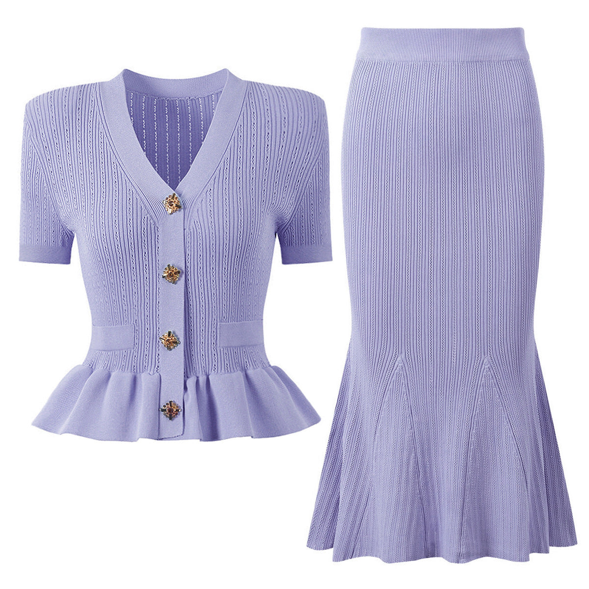 Women's Version Versatile Sleeve Knitted Tup Fishtail Suits