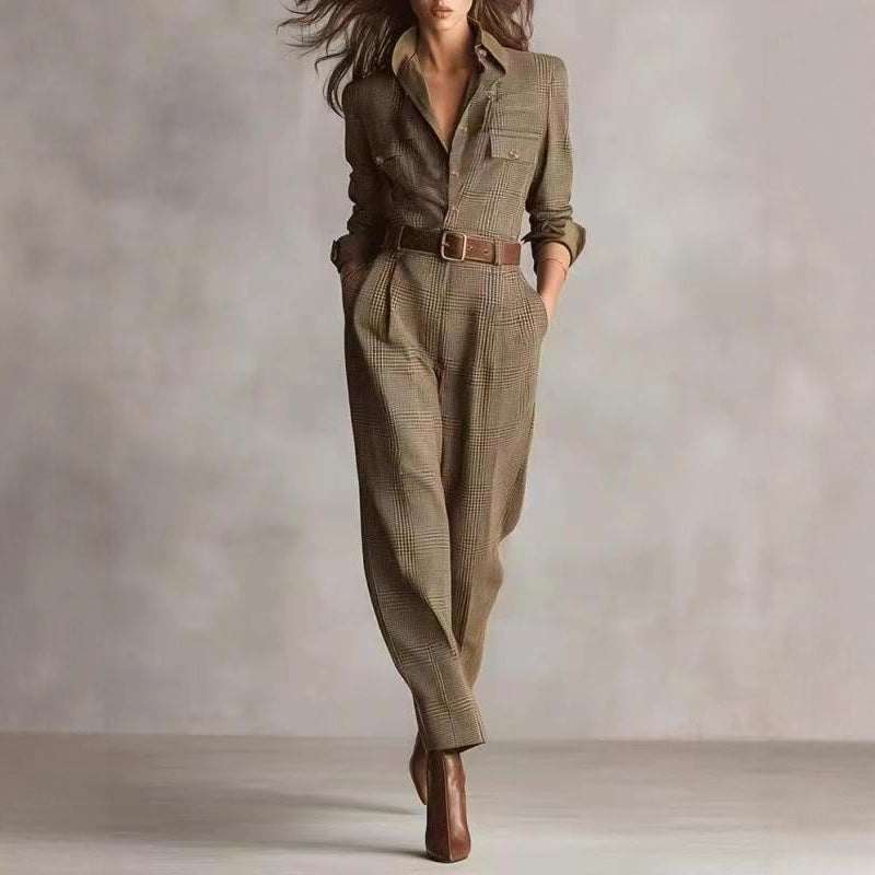 Autumn Classic Retro Plaid Cargo Overalls Jumpsuits