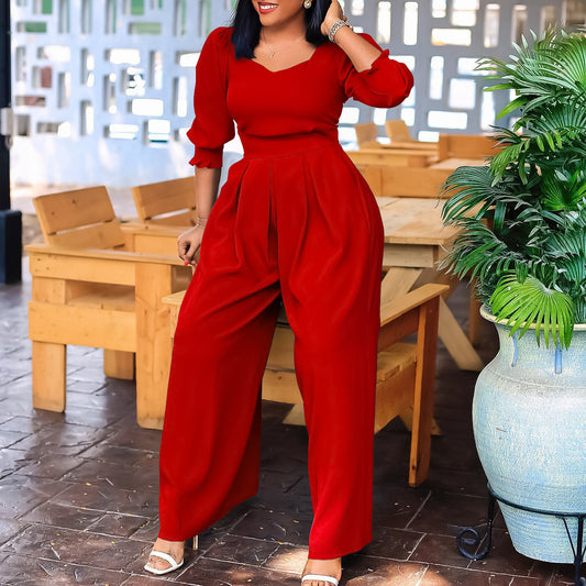 Women's Winter Long Sleeve Solid Color Loose Wide Pants