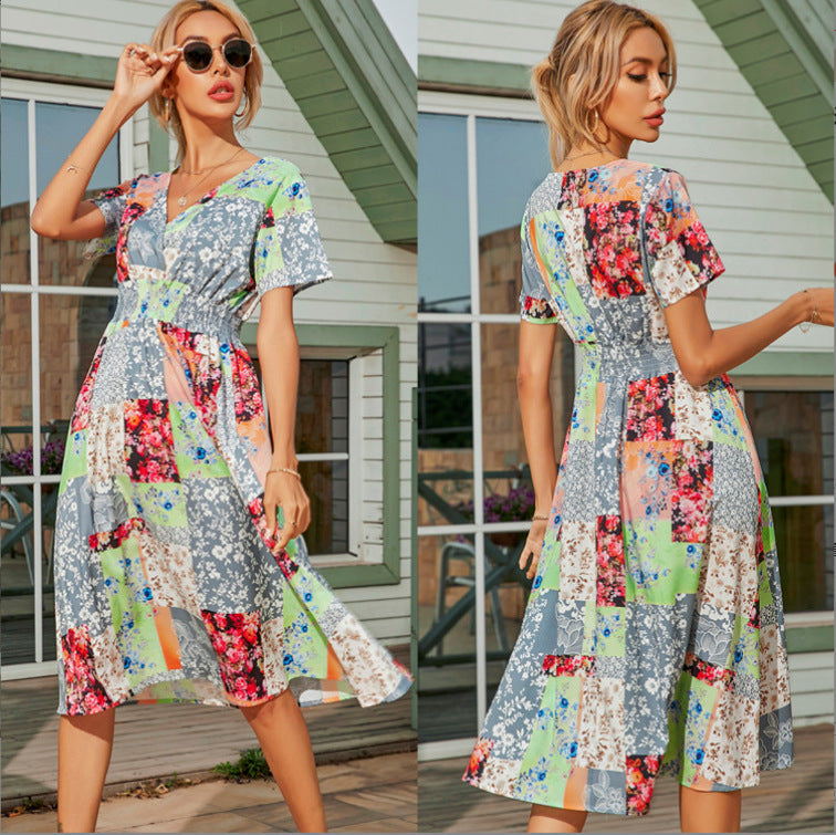 Commuter Elastic Waist Green Fresh Totem Dress