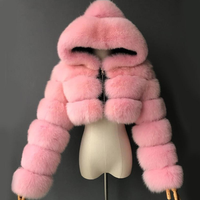 Women's Fox Fur Stitching Hooded Fashion Coats