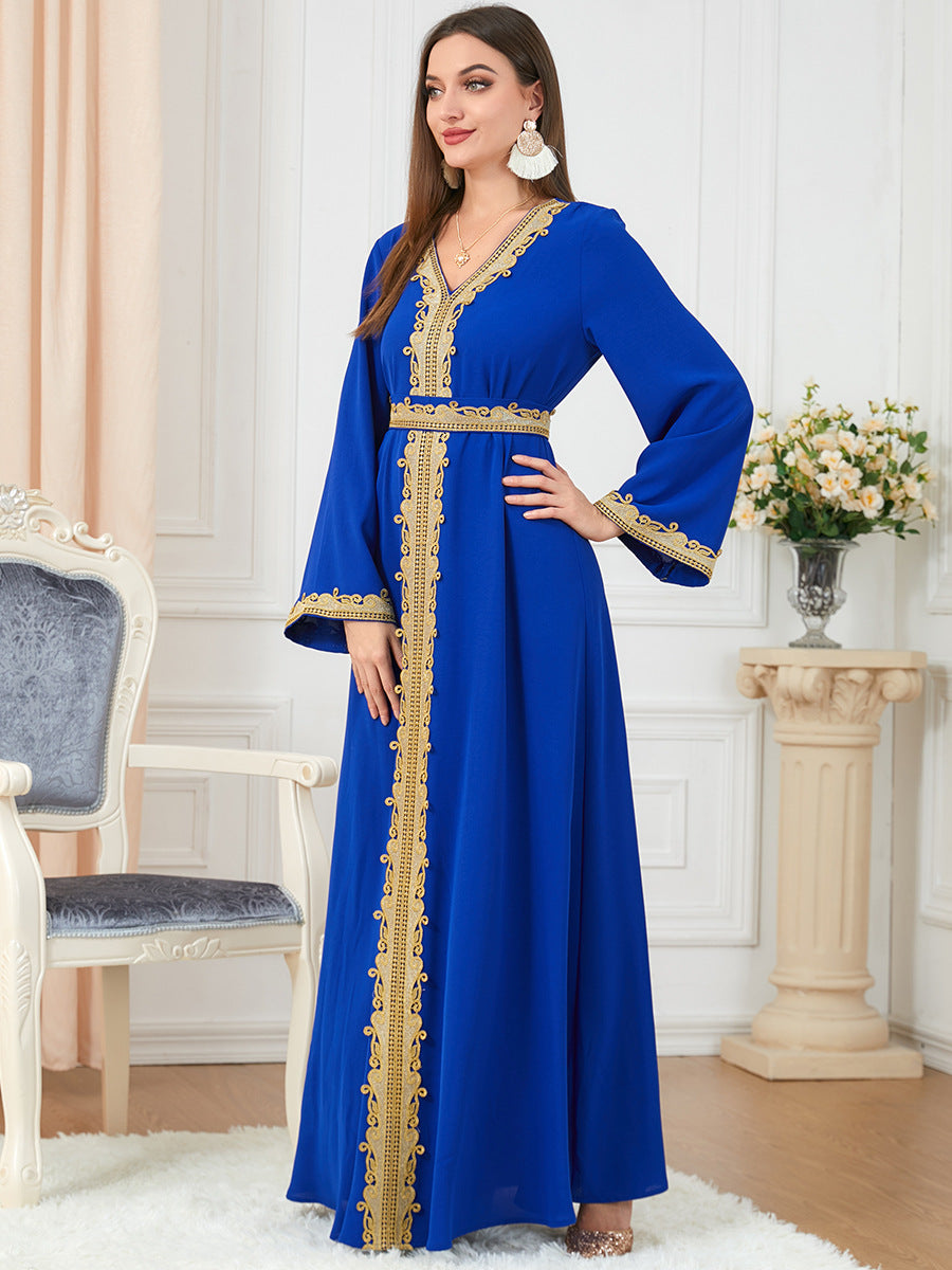 Women's Color Stitching Basic Loose Embroidery Long Dresses