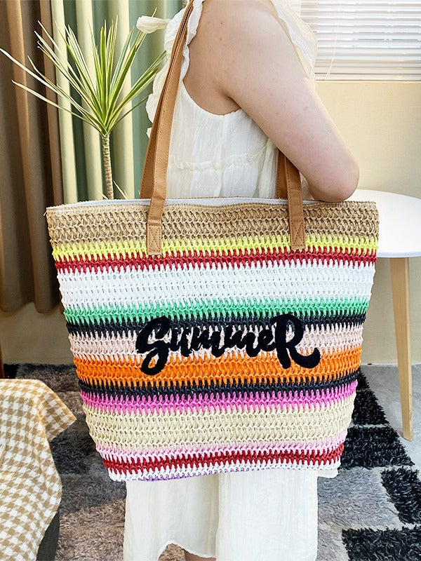 Summer Handmade Embroidery Three-dimensional Flower Letter Tote Bags