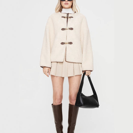 Women's Thickened Fleece Leather Ring Round Neck Long Sleeve Coats
