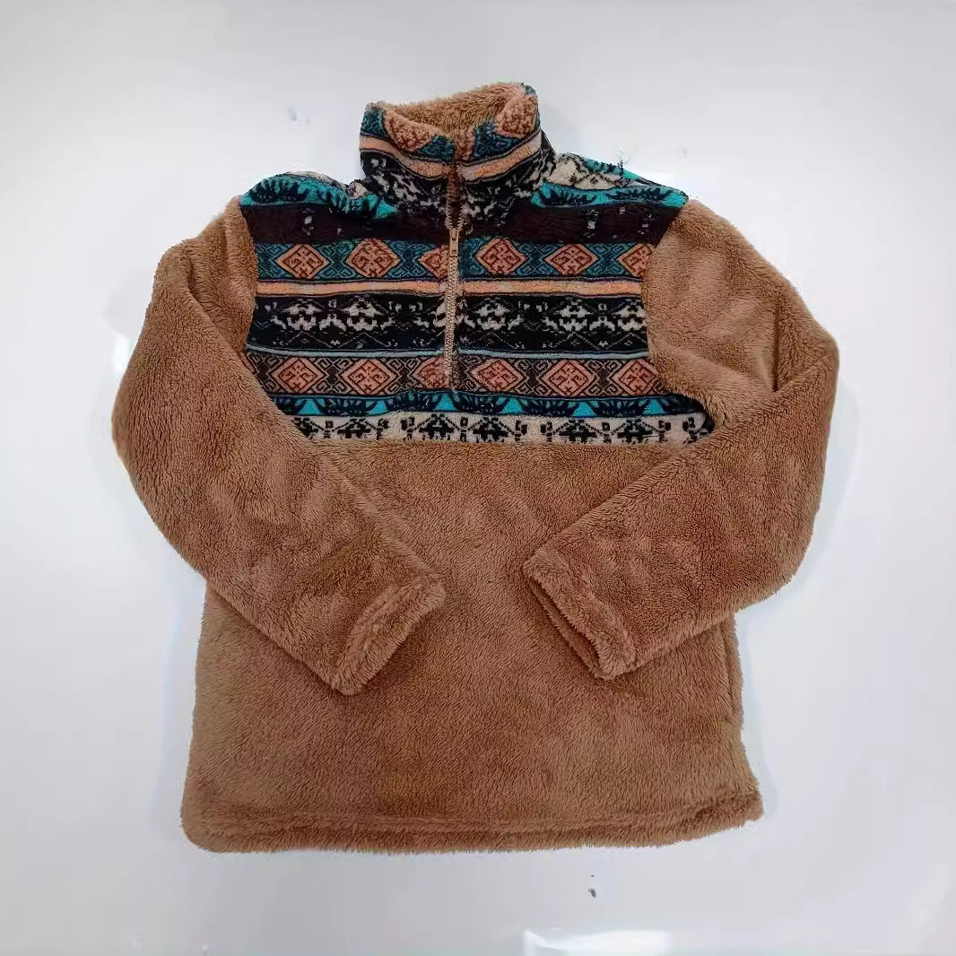 Trendy Women's Fashion Pullover Zipper Plush Tops