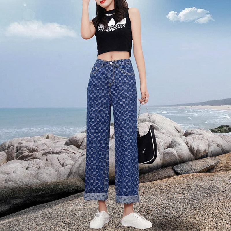 Width Loose Summer Printed Slimming Wide Jeans