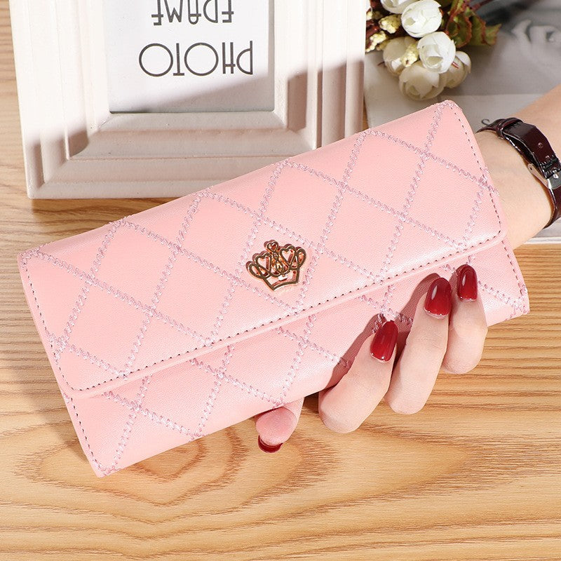 Women's Long Three Fold Korean Crown Clutch Ladies Wallets