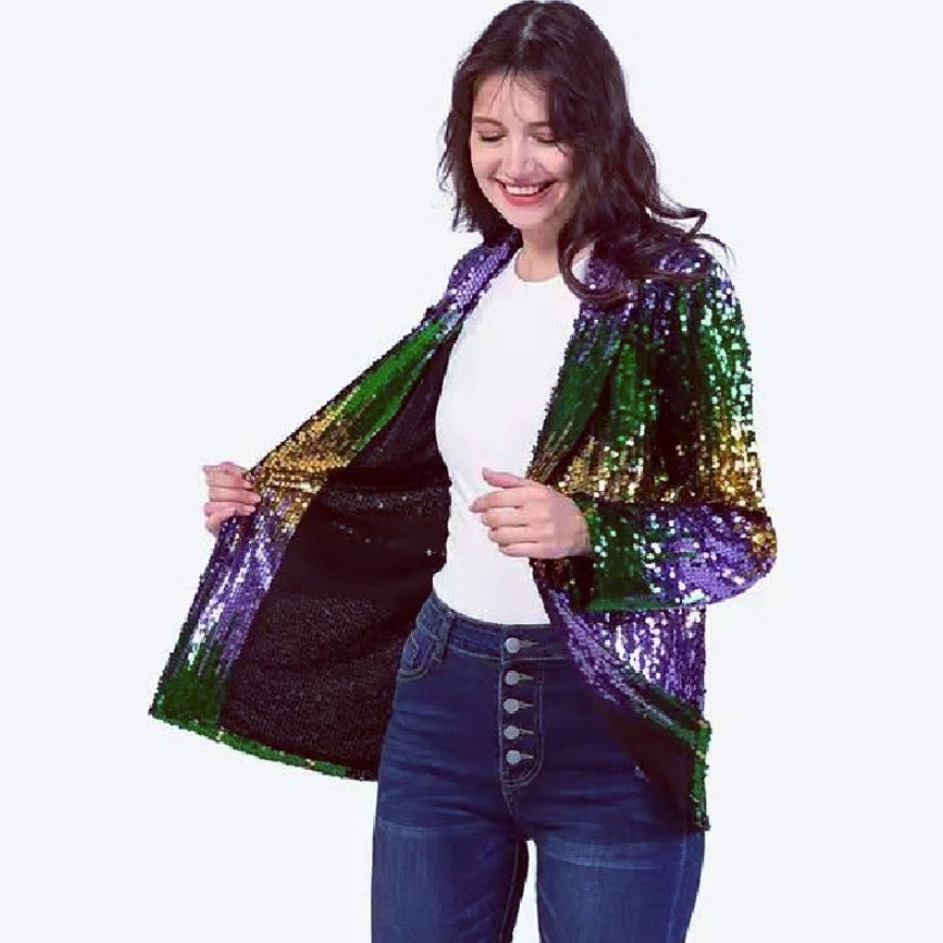Women's Sequin Color Trench Urban Casual Coats