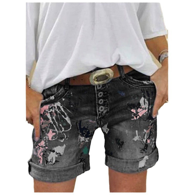 Women's High Waist Stretch Exquisite Large Printed Women's Jeans