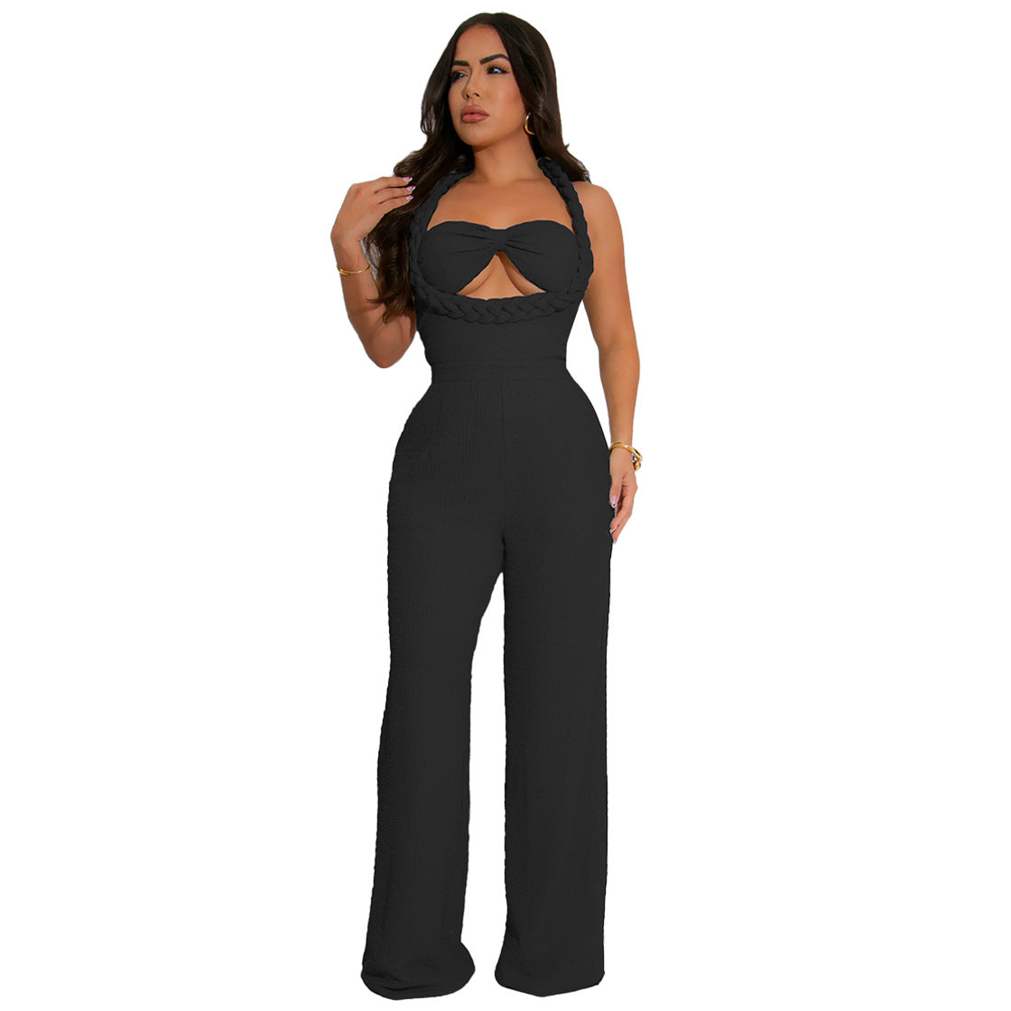 Design Woven Style Spaghetti Straps Sleeveless Loose Pants